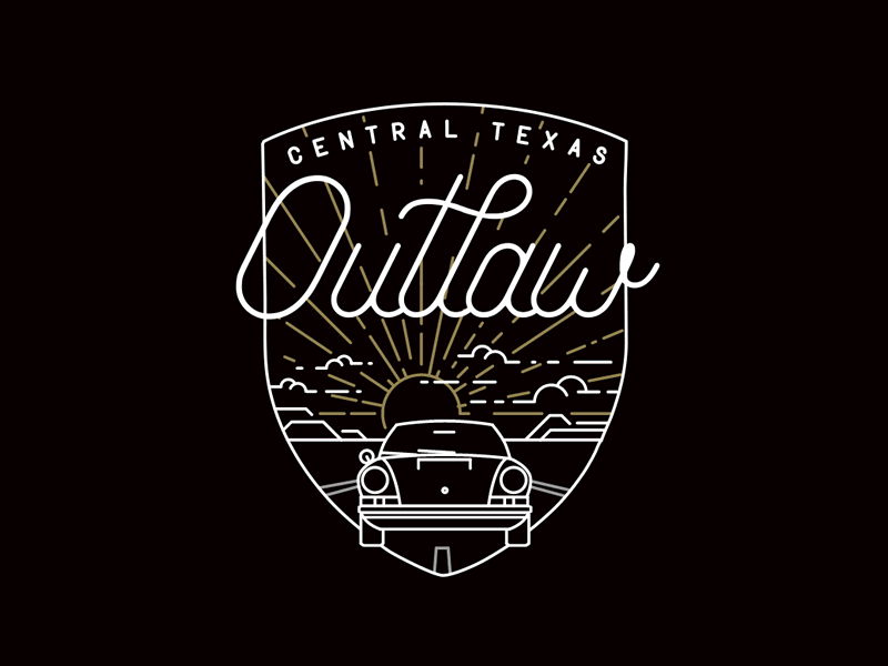 Central Texas Outlaw animation badge clouds gif icon illustration line line art lineart monoline outlaw porsche shield sunset sunsets texas
