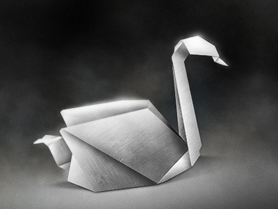 Iron Swan digital illustration iron metal origami swan