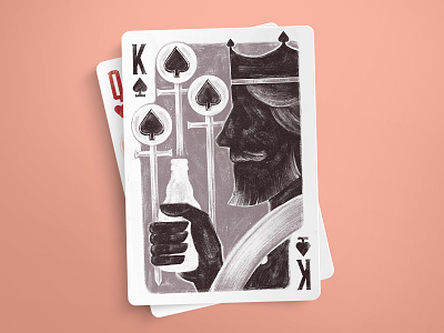 King of Spades brush card deck game illustration king playing cards retro spades