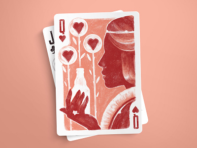 Queen of Hearts brush card cards deck game illustration king playing cards retro spades