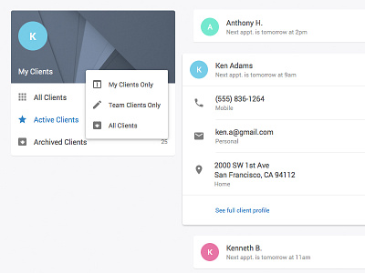 Session App - Clients with Material Design material design sketch ui ux web app