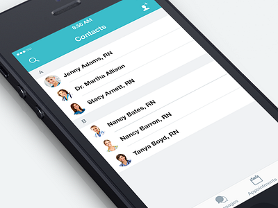 Connect iPhone app - Contacts Screen app design ios iphone ipod mobile design