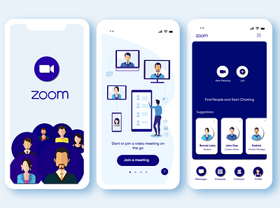 Redesigned Zoom App app app design app screens branding design experience design graphic design icon illustration landing pages logo redesign redesign app ui uiux design ux vector visual design