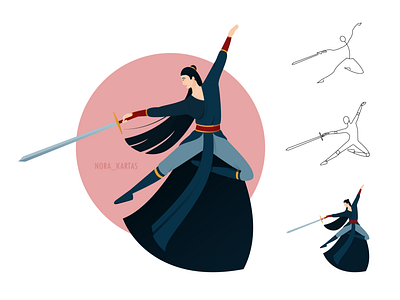 Dynamic Vector Chinese male warrior adobe illustrator art character character design china chinese design digital dynamic hair illustration male man people pink pose sword vector warrior
