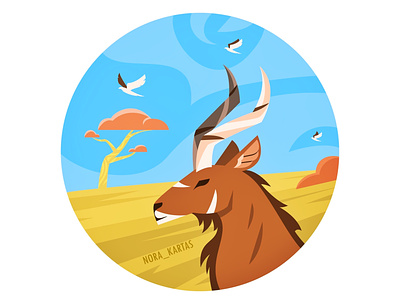 The Greater Kudu antelope adobe illustrator africa animal antelope art blue design graphic design illustration kudu nature tree vector vector illustration wild yellow
