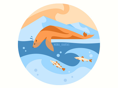 Sea Lion adobe illustrator animal arctic art blue design fish ice illustration orange sea lion snow vector water wild