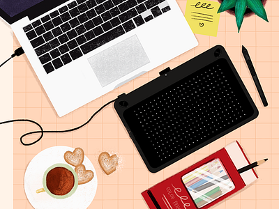 • Desk Essentials • adobe artist artwork debut design designer desktop dribbble illustraion illustrator india instagram italy organization pencils photoshop tea visual wacom