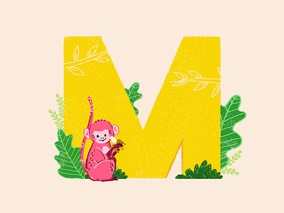 Monkey - 36 Days of Type 36daysoftype ape banana challenge cute design forest graphic illustration italy monkey nature pink pop travel tropical vector visual