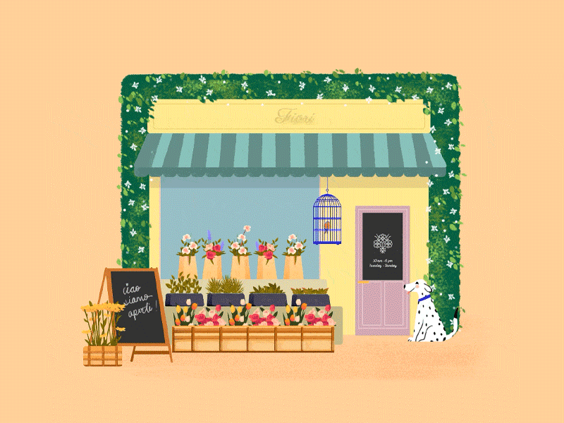 Flower Shop in Milan animals botanical cute design dog florist flowers illustration italy milan motion design nature travel visual