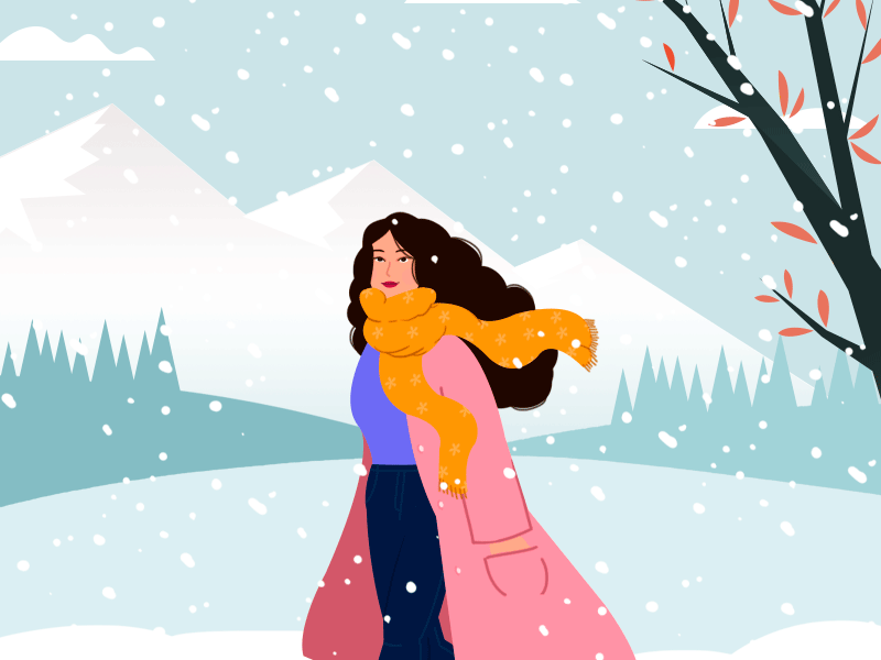 Snowy winter walks alps beautiful blizzard coat cold cute dog fun with faces illustration italy mountains nature pink scarf snow switzerland travel walk winter woman