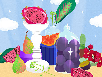Still Life - Fruits avocados colourful dragon fruit food food illustration fruit illustration fruits grapefruit grapes illustration luxury oranges pearls pears plums shine spring spring vibes still here still life still life