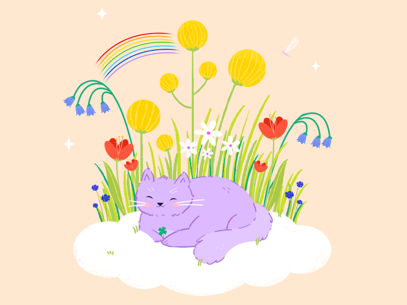 Lucky Cat in Spring 36daysoftype animals animation april cat cats caturday cute easter flowers four leaf clover illustration lucky nature rainbow sparkle spring spring vibes travel