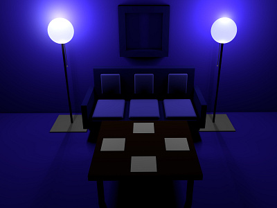 blue room with sofa and coffee table