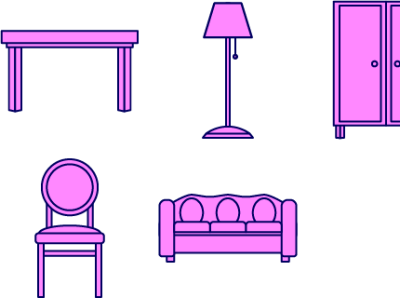 Pink icons with furniture branding design flat graphic design icon illustration logo vector