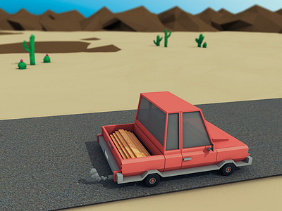 Woodrun on the old truck 3d c4d low poly toy truck