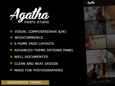 Agatha - Photography Portfolio WordPress Theme agency blog clean creative dark gallery modern photo photographer photography photography theme portfolio