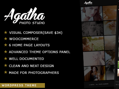 Agatha - Photography Portfolio WordPress Theme clean drag and drop fullscreen modern photography responsive slider