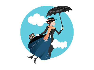 Mary Poppins Flat Illustration