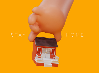 Stay Home 3d covid hand home house safe