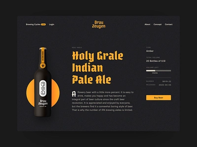 Brauzeugen – Micro Brewery Shop Page beer beer bottle branding brewery dark dark ui design landing landing page shop shop page typography ui ux web design website