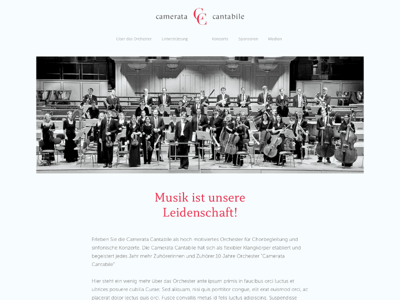 Camerata Cantabile Landing Page landing page interaction animation web design ui music classical redesign minimal branding