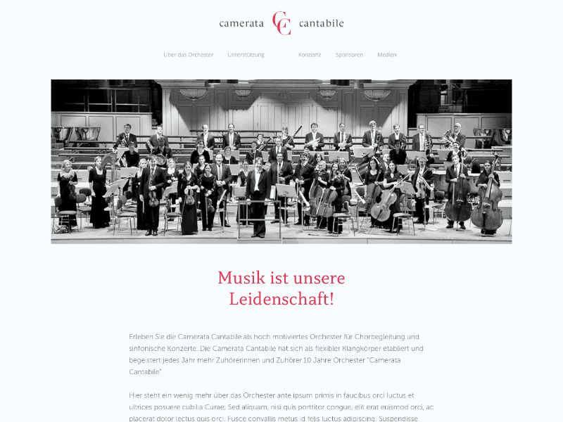 Camerata Cantabile Landing Page animation branding classical interaction landing page minimal music redesign ui web design