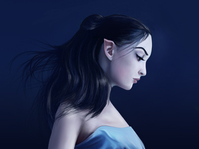 Crescent character dark elf fantasy illustration