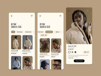 No00x e-commerce concept add to bag beige brown collection design ecommerce fashion figma filters jacket models nudes puffer ui ux web website