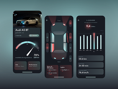 Car Performace App UI Concept alert app audi blue car chart concept dashboard design figma fuel lights meter neumorphic neumorphism ui red statistic ui uidesign ux