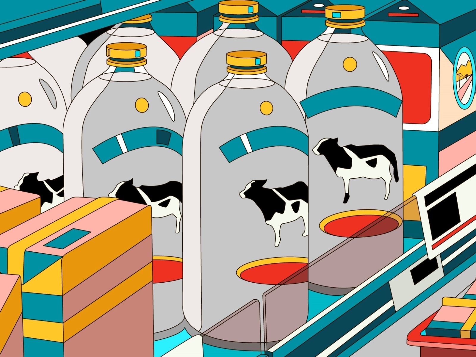 Illustration of a shelf with milk by Elena on Dribbble