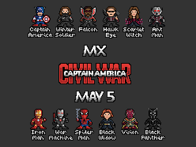 Captain America: Civil War - MX Internal Sticker Pack 8 bit 8 bit 8bit captain america captain america civil war civil war die cut pixels stickers