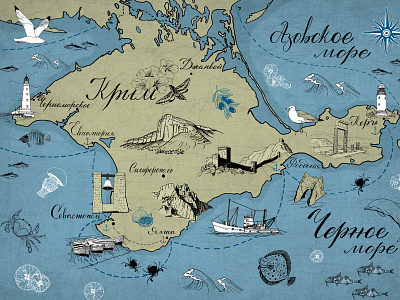 The Illustrated Map of Crimea animals design element illustration map sea