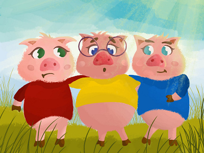 Childrens illustration three little pigs