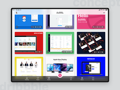 Dribbble apps for Tablet - Main page (concept 2018) app concept design dribbble dribbble app graphic homepage sketch streamline tablet ui concept ux