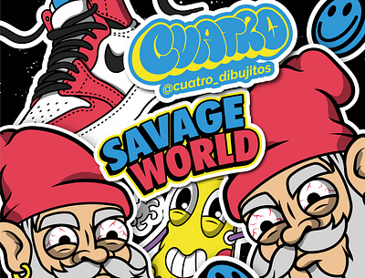Savage World cartoon design desobidence gnomes graffiti illustration jordan pizza sticker art stickers street art vector