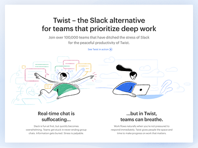 Twist vs Slack android app communication doist interaction ios live project real remote team twist ui ux web windows work