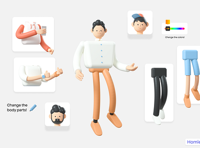 Homies 3D - 3D Character Constructor and 3D Object Library 3d 3d characters 3d icon 3d icon set 3d objects characterdesign icon illustration ui web