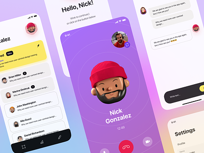 Messenger – Red-Hat 💥 app bright chat colors inspiration ios messenger mobile ui videocall