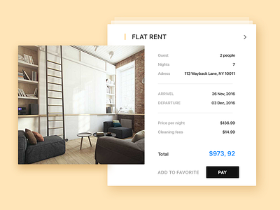 Flat Rent arrivel cards pay rent shop ui ux