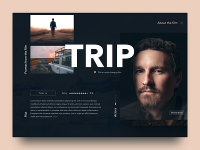 Film dark design dribbble film landing movie trip typography ui ux web