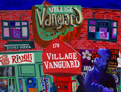 Meet Me at the Vanguard downtown institution jazz music musician new york nyc sax sign street venue