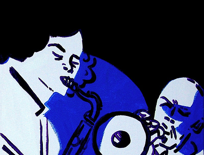 CURTIS AND SHELLEY brass duotone horns illustration jazz music sax saxophone saxophonist trumpet trumpeter two