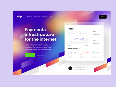 Home page of Stripe