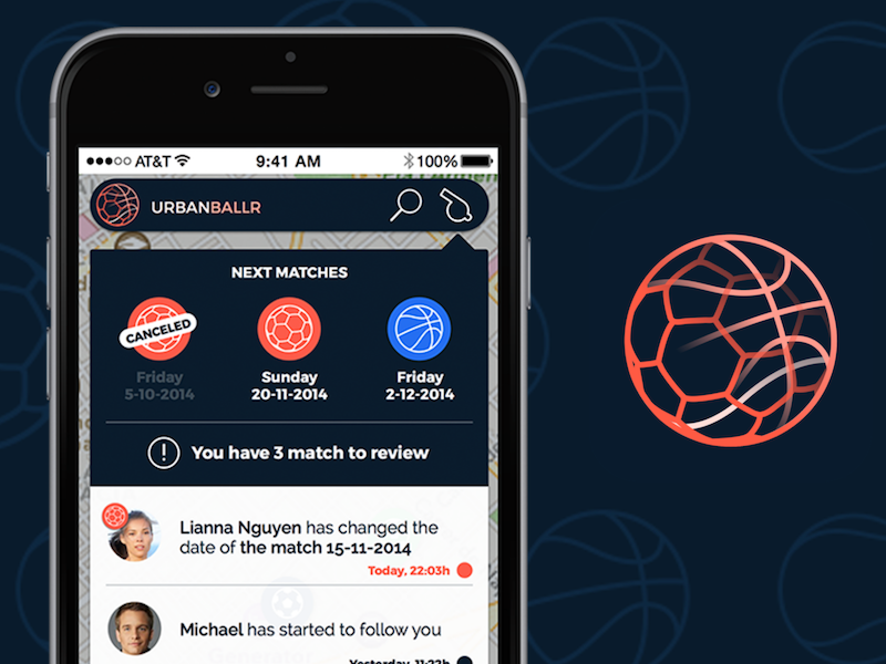 UrbanBallr notifications screen notifications iphone mobile ui ux