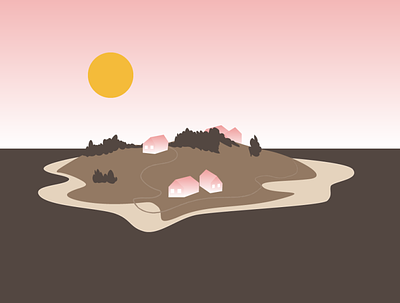 Once Upon a Time on an Island... brown gradient houses illustration island little worlds pink sunshine vector