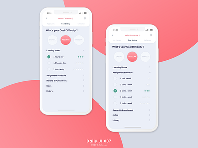 Daily UI #007 | Setting appdesign dailyui dailyui007 dailyuichallenge design goalsetting illustrator pink settings page ui uidesign userinterface