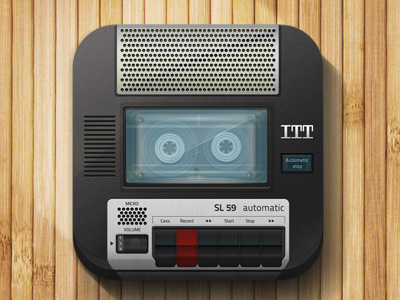 Tape recorder icon app app icon appstore artwork button cassette design details icon illustration interface ios ipad iphone light logo mobile music recorder reflections russia shadow sound system tape texture turkey ui vector yellow