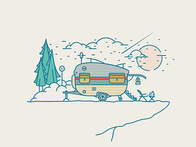 Caravan camping area camp caravan freedoom icon illustration lamb megaphone moon tea tree vector