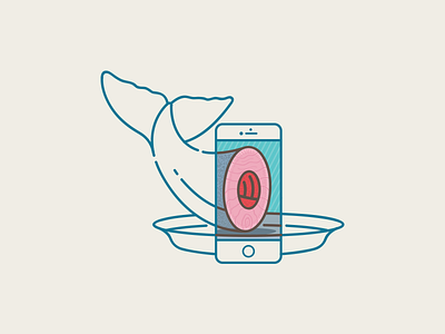 One Portion Whale fish icon illustration one plate portion sea vector whale