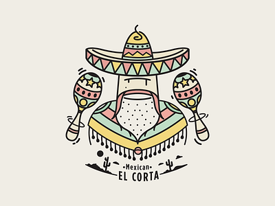 El Corta cactus cloud illustration man maracas mexican pancho sombrero sun taco vector